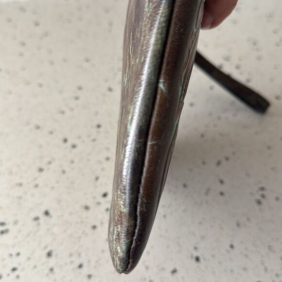 Patricia Nash Cassini Wristlet Leather Brown Turquoise Tooled Floral Zip Closure - Picture 9 of 12